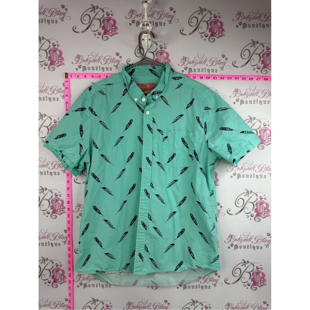 Brooklyn Cloth shirt tee Mint Short-Sleeve Button-Down Shirt with Feather Print